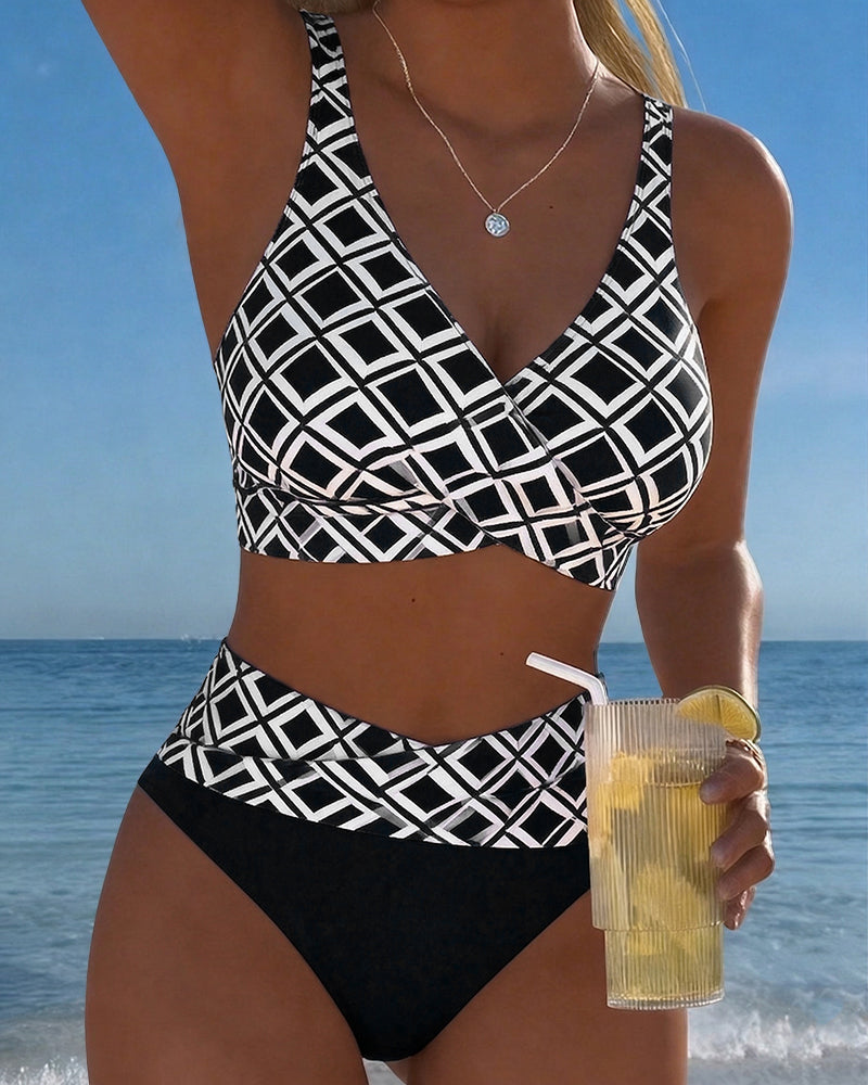 Chelvi - Eleganckie Dwuczęściowe Bikini Z Wzorem W Romby