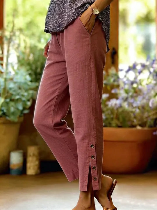 Kileza – Luźne Spodnie w Stylu Casualowym z Guzikami