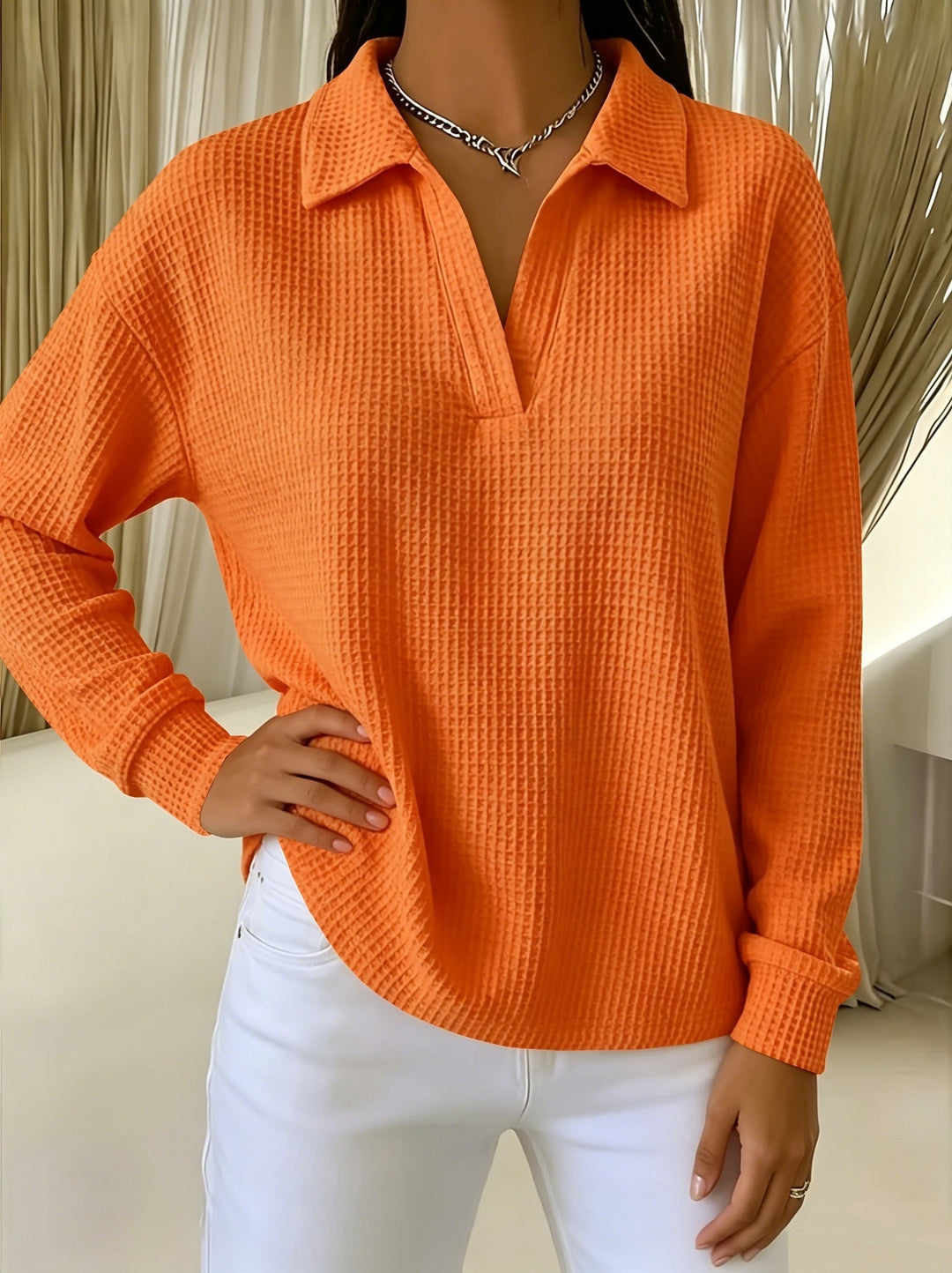 Nastya - Elegancka Koszula Z Kołnierzykiem Typu Polo W Wzór Waflowy