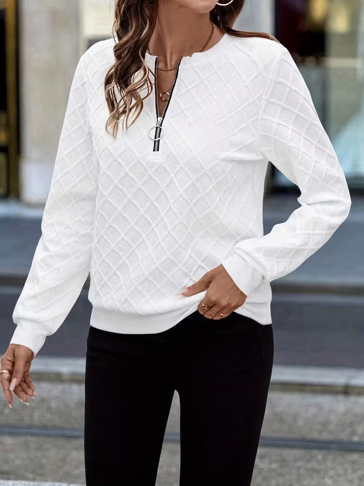 Juliet – Bluza z Długim Rękawem z Teksturowanym Materiałem i Zamkiem Przy Szyi