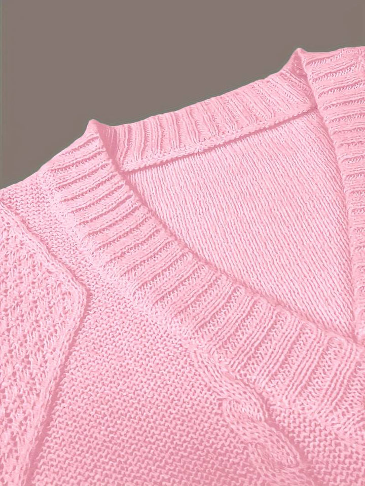 Tzvia - Sweter z Dzianiny z Dekoltem w Serek
