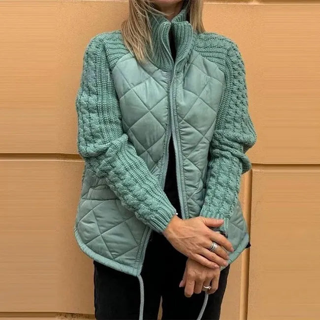 Karoliina - Dzianinowa Kurtka Puchowa W Stylu Patchworkowym