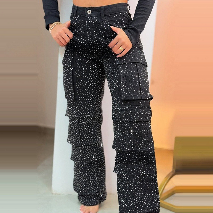 Leseli - Eleganckie Spodnie Typu Cargo Z Połyskującym Wykończeniem