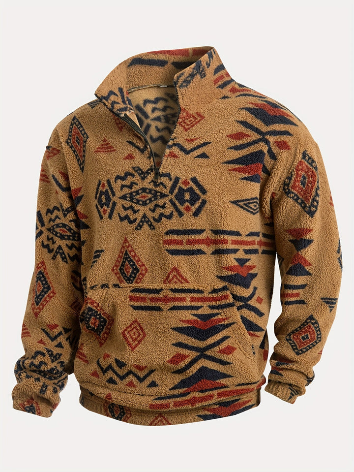 Jacco – Bluza Polarowa Z Półzamkiem I Geometrycznym Nadrukiem