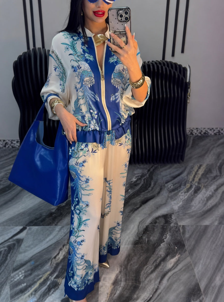 Katya – Elegancki Dwuczęściowy Komplet w Kwiatowy Wzór