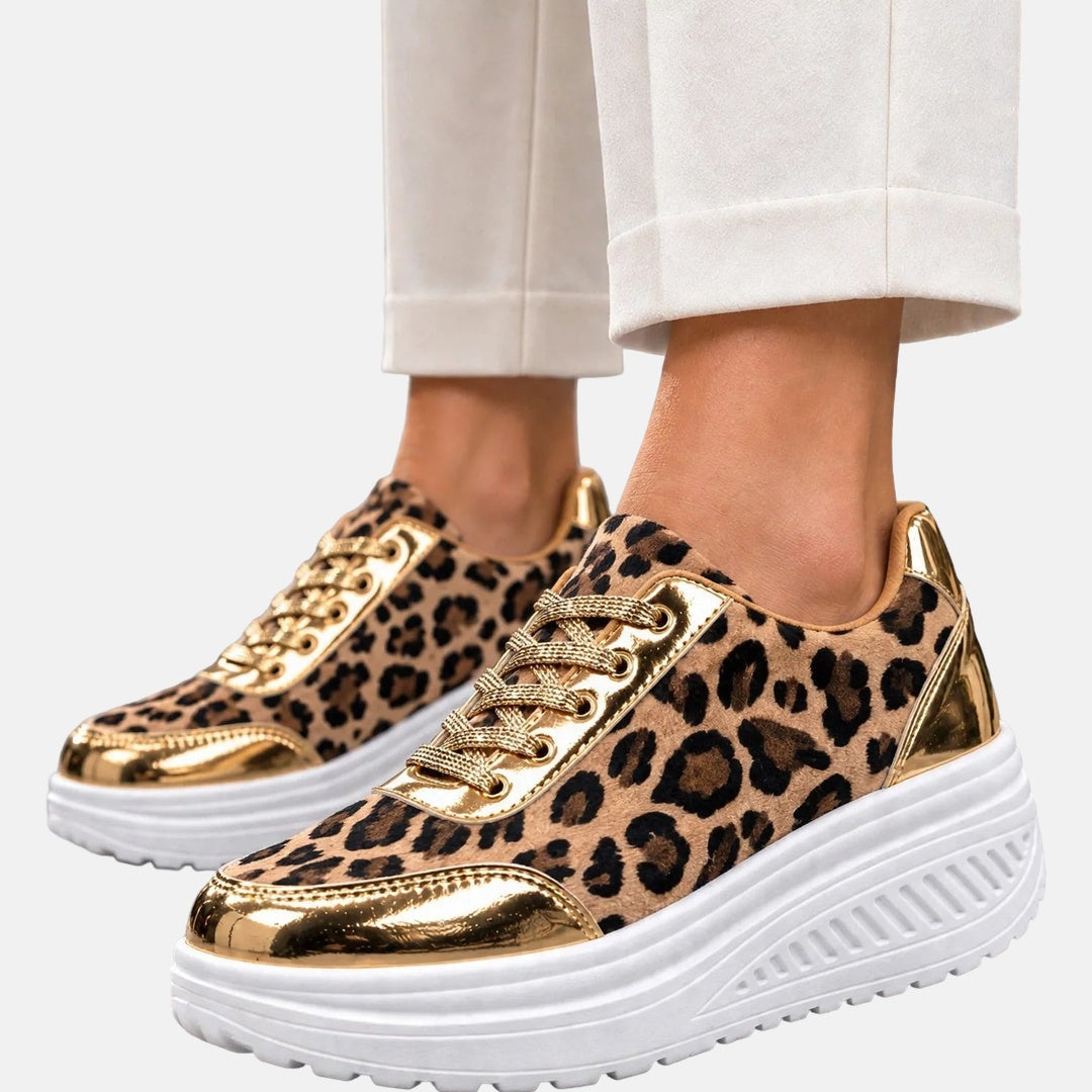 Alika - Sneakersy Na Koturnie Z Leopardzim Wzorem