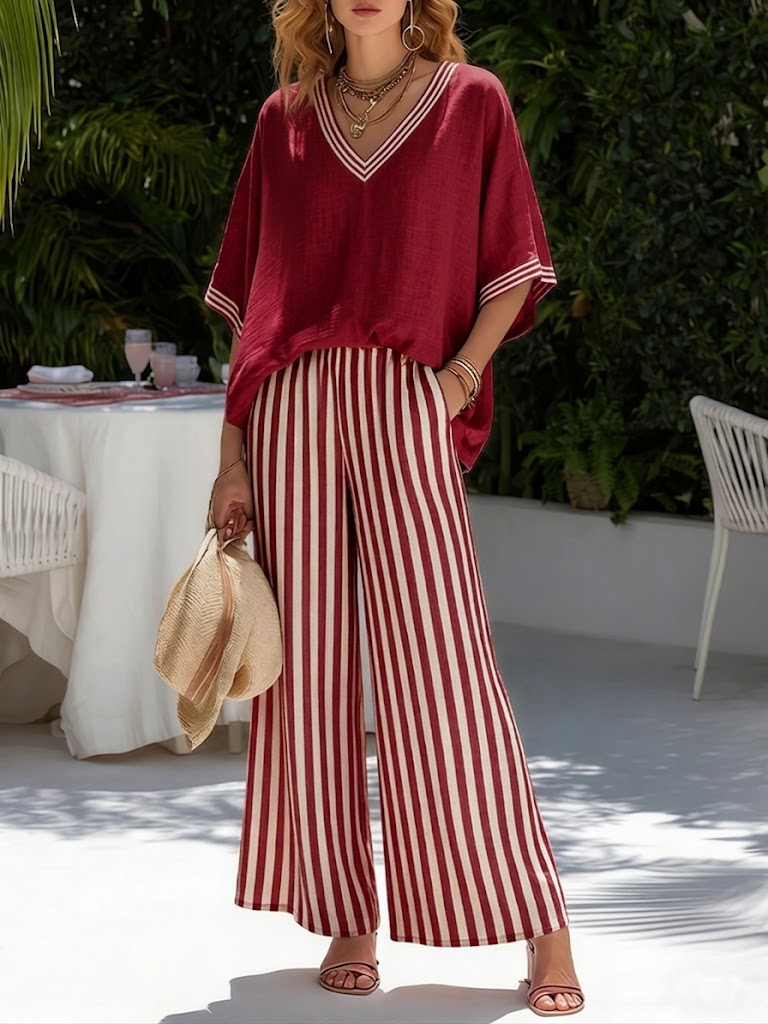 Rashika - Elegancki Zestaw z lnu i Bawełny w Paski w Stylu Casual