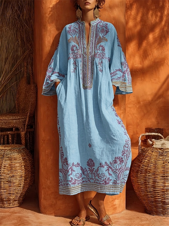 Sariana - Sukienka w Stylu Boho z Haftem i Dekoltem w Serek