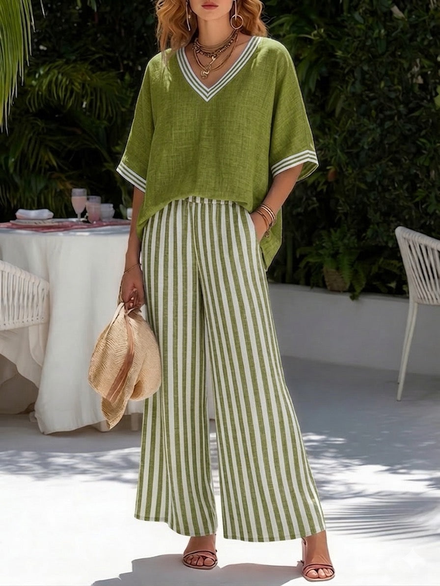 Rashika - Elegancki Zestaw z lnu i Bawełny w Paski w Stylu Casual