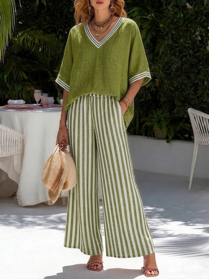 Rashika - Elegancki Zestaw z lnu i Bawełny w Paski w Stylu Casual