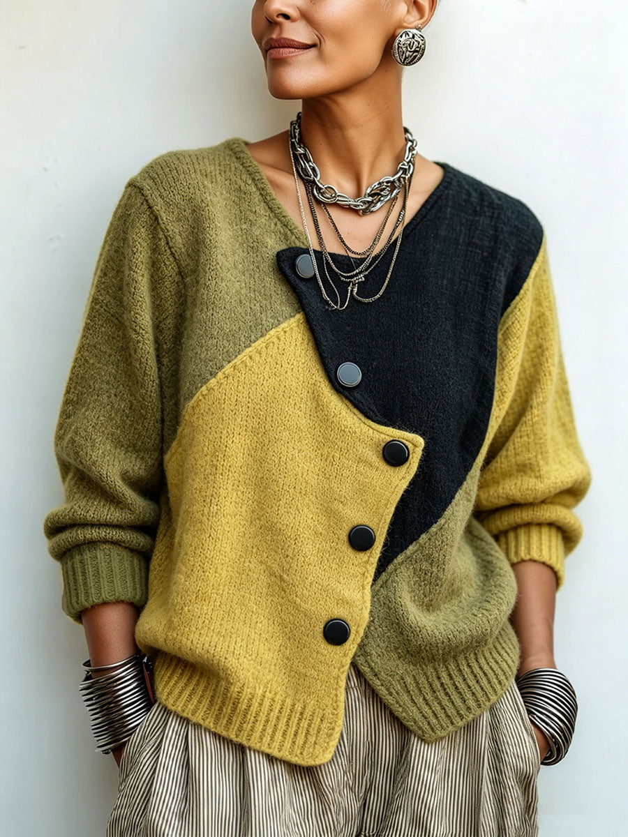 Lizana – Asymetryczny Sweter Z Dzianiny W Stylu Color-Block