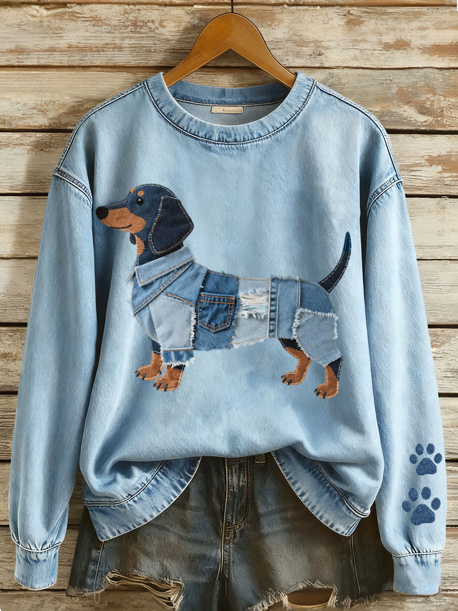 Celini – dżinsowa Bluza z Motywem Jamnika