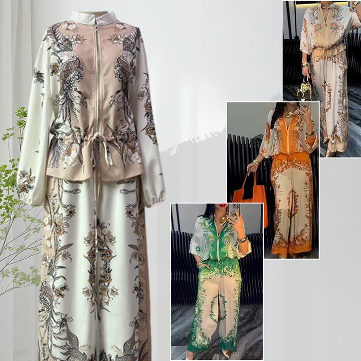 Katya – Elegancki Dwuczęściowy Komplet w Kwiatowy Wzór