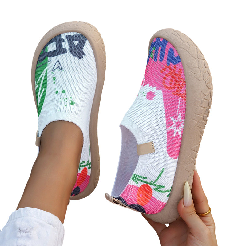 Farhia - Swobodne Buty Wsuwane Z Artystycznym Nadrukiem