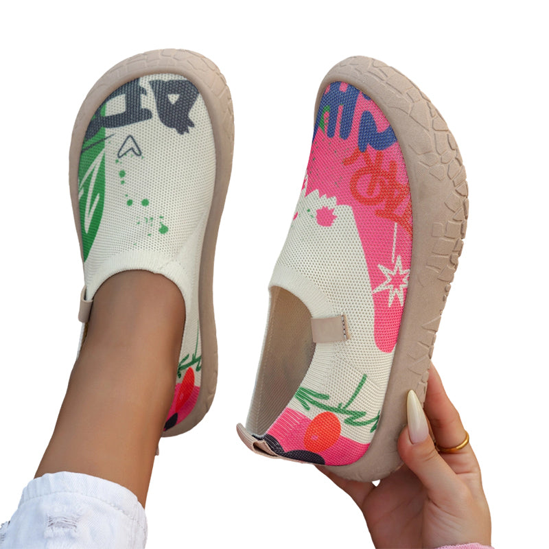 Farhia - Swobodne Buty Wsuwane Z Artystycznym Nadrukiem