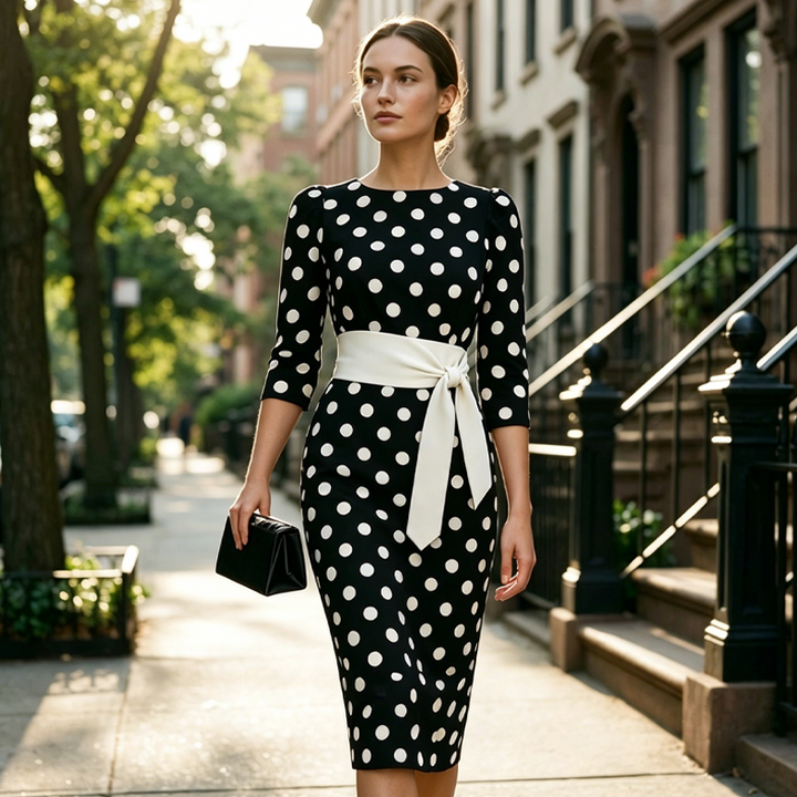 Konila – Elegancka Sukienka w Stylu Retro w Groszki