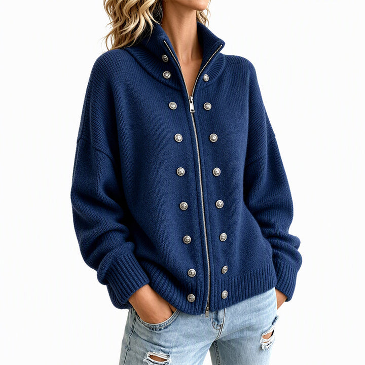 Ezgia – Sweter Z Dzianiny Z Ozdobnym Guzikiem