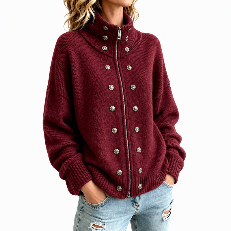 Ezgia – Sweter Z Dzianiny Z Ozdobnym Guzikiem