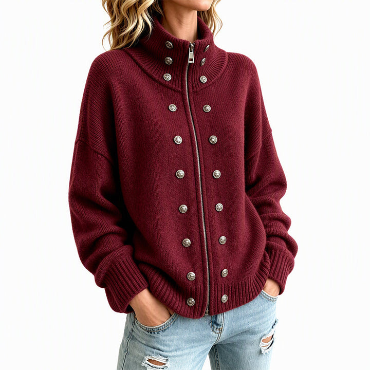 Ezgia – Sweter Z Dzianiny Z Ozdobnym Guzikiem