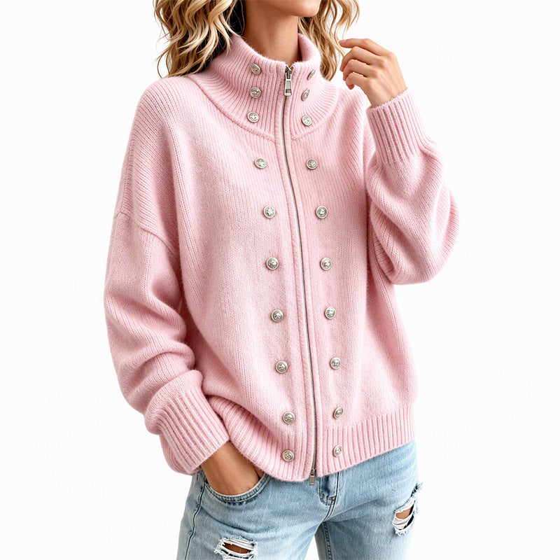 Ezgia – Sweter Z Dzianiny Z Ozdobnym Guzikiem
