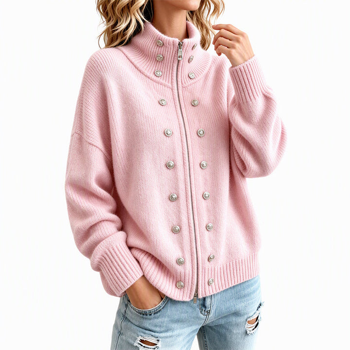 Ezgia – Sweter Z Dzianiny Z Ozdobnym Guzikiem