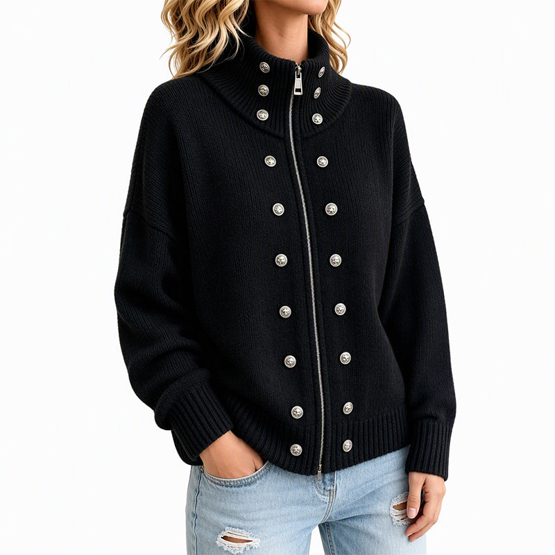 Ezgia – Sweter Z Dzianiny Z Ozdobnym Guzikiem