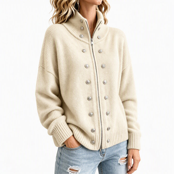 Ezgia – Sweter Z Dzianiny Z Ozdobnym Guzikiem
