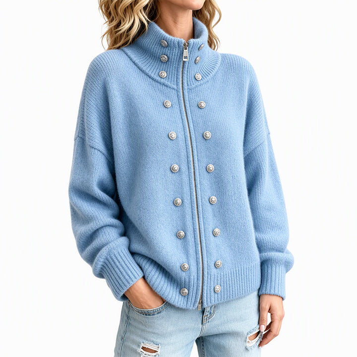 Ezgia – Sweter Z Dzianiny Z Ozdobnym Guzikiem