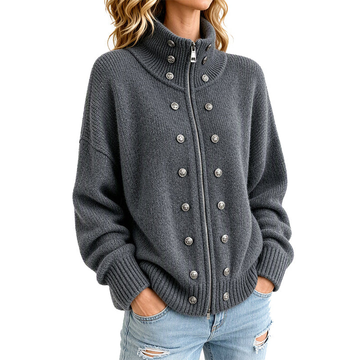 Ezgia – Sweter Z Dzianiny Z Ozdobnym Guzikiem