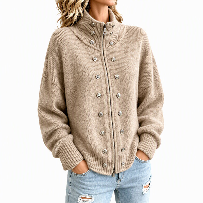 Ezgia – Sweter Z Dzianiny Z Ozdobnym Guzikiem