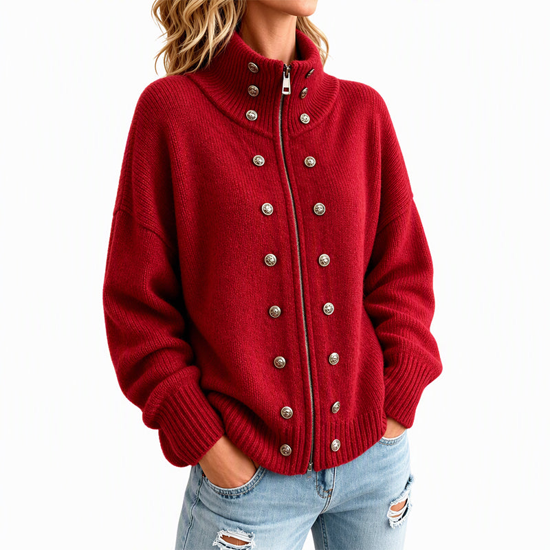 Ezgia – Sweter Z Dzianiny Z Ozdobnym Guzikiem
