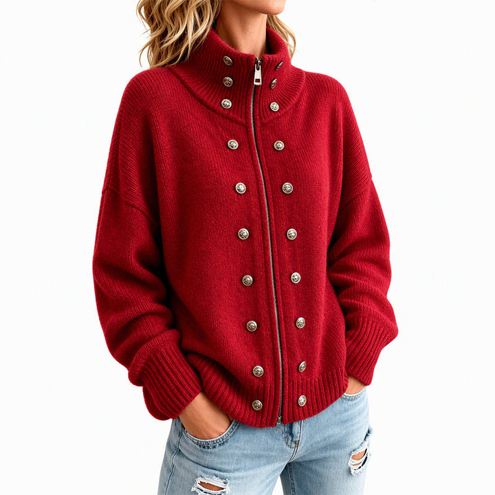 Ezgia – Sweter Z Dzianiny Z Ozdobnym Guzikiem