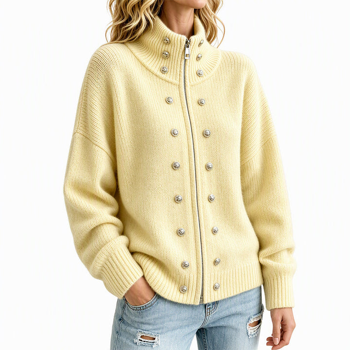 Ezgia – Sweter Z Dzianiny Z Ozdobnym Guzikiem