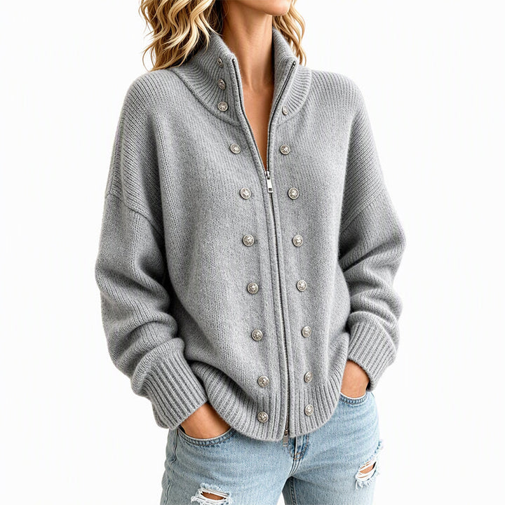 Ezgia – Sweter Z Dzianiny Z Ozdobnym Guzikiem