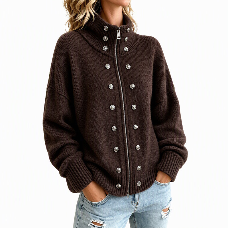Ezgia – Sweter Z Dzianiny Z Ozdobnym Guzikiem