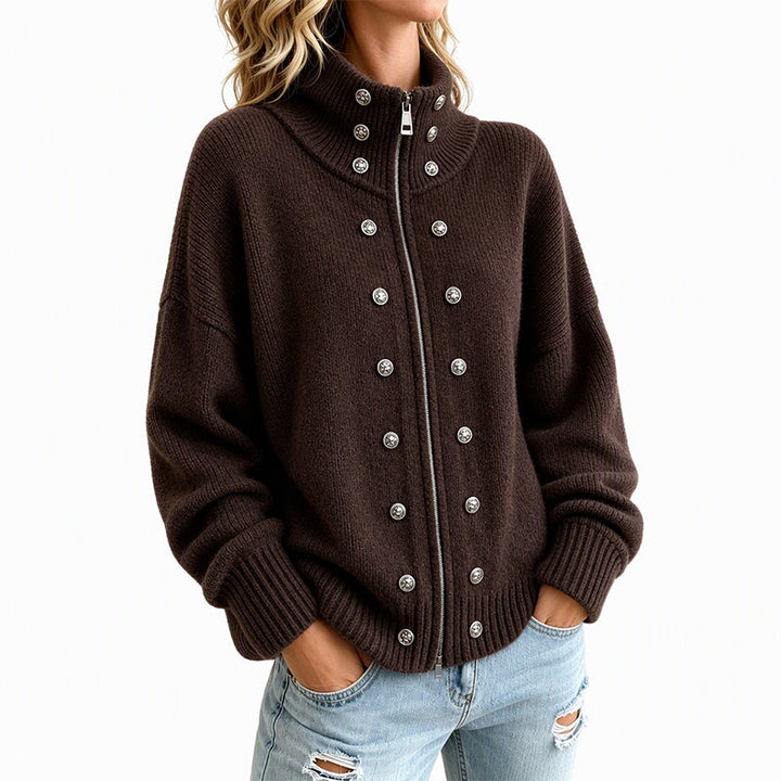 Ezgia – Sweter Z Dzianiny Z Ozdobnym Guzikiem