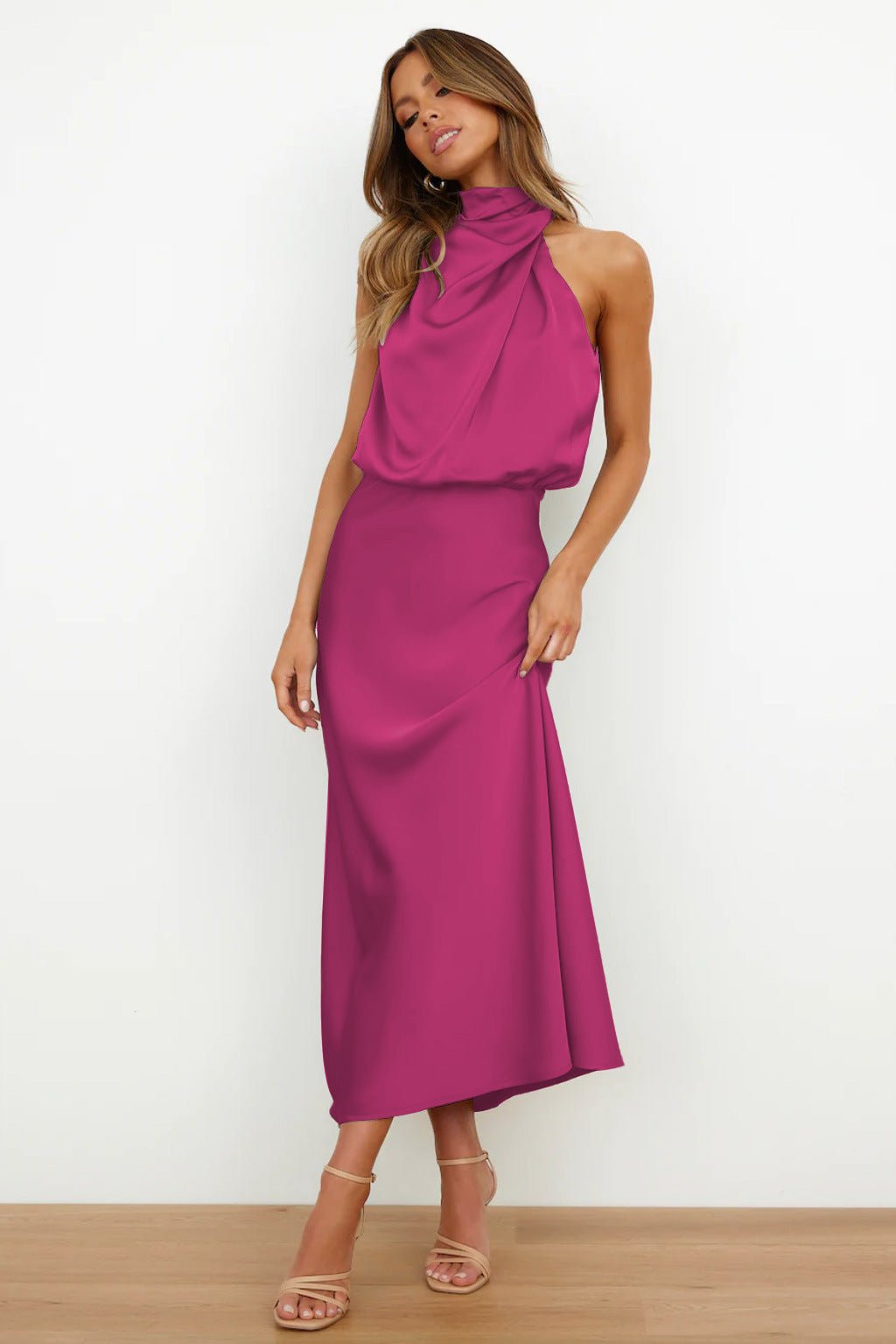 Aukje – Elegancka Satynowa Sukienka Maxi Bez Rękawów